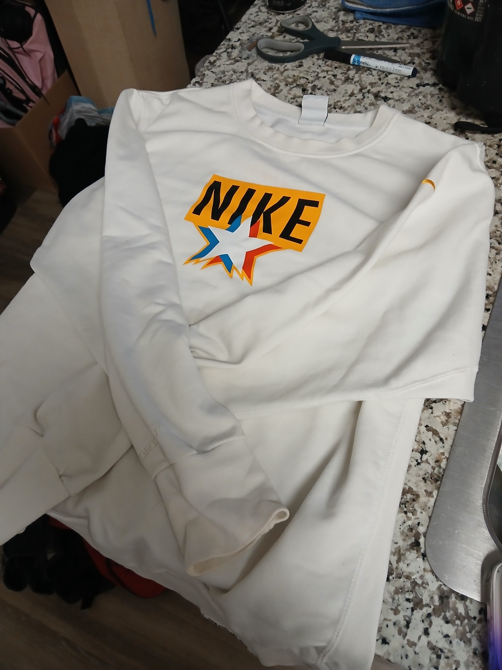 Nike White Crewneck Sweatshirt with Color Block Logo